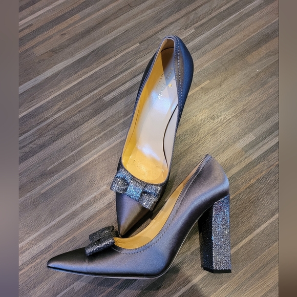 Kate Spade Leena Satin Glitter Bow Block Heel Pumps, Sz 9 - Picture 3 of 5